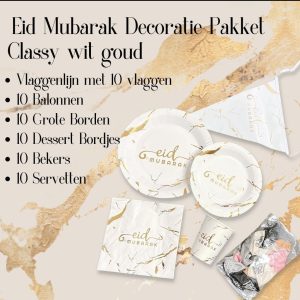 Eid Mubarak decoratie pakket wit/goud